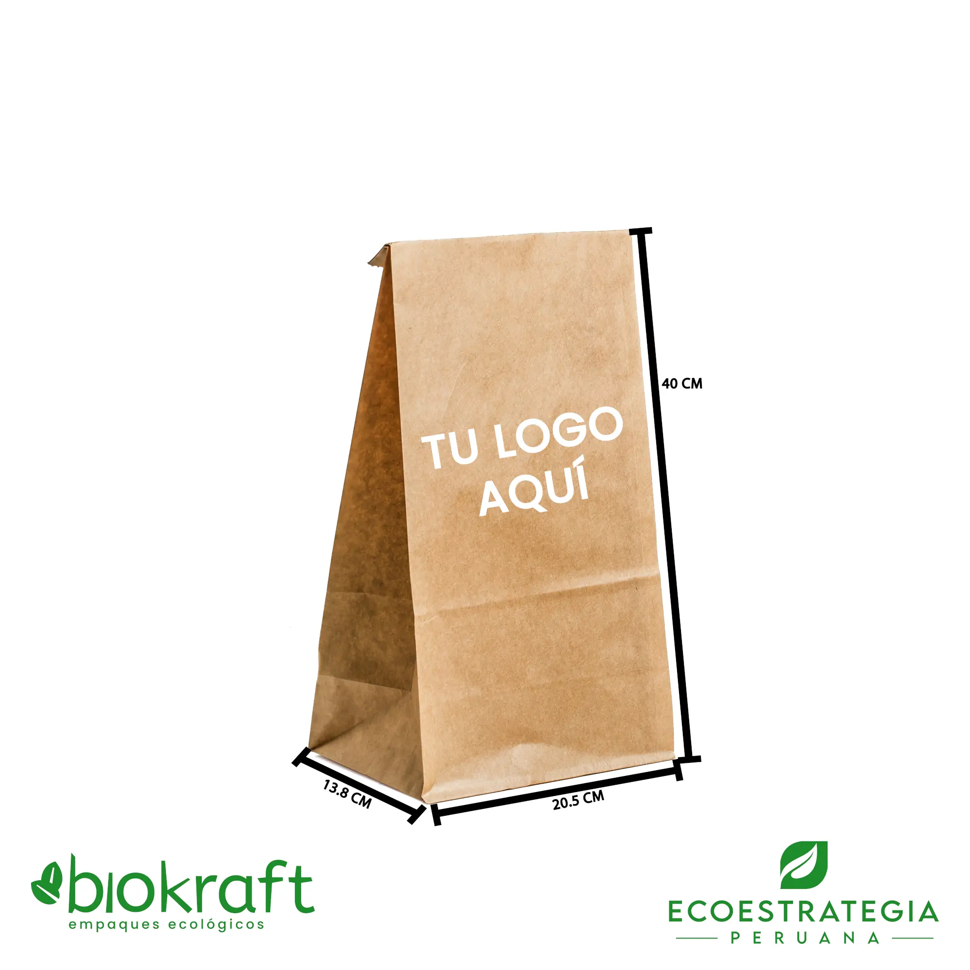 Esta bolsa de papel Kraft tiene un grosor de 60 gr y un peso de 23gr. Bolsas biodegradables y ecológicas reutilizables y personalizadas. Ideal para delivery