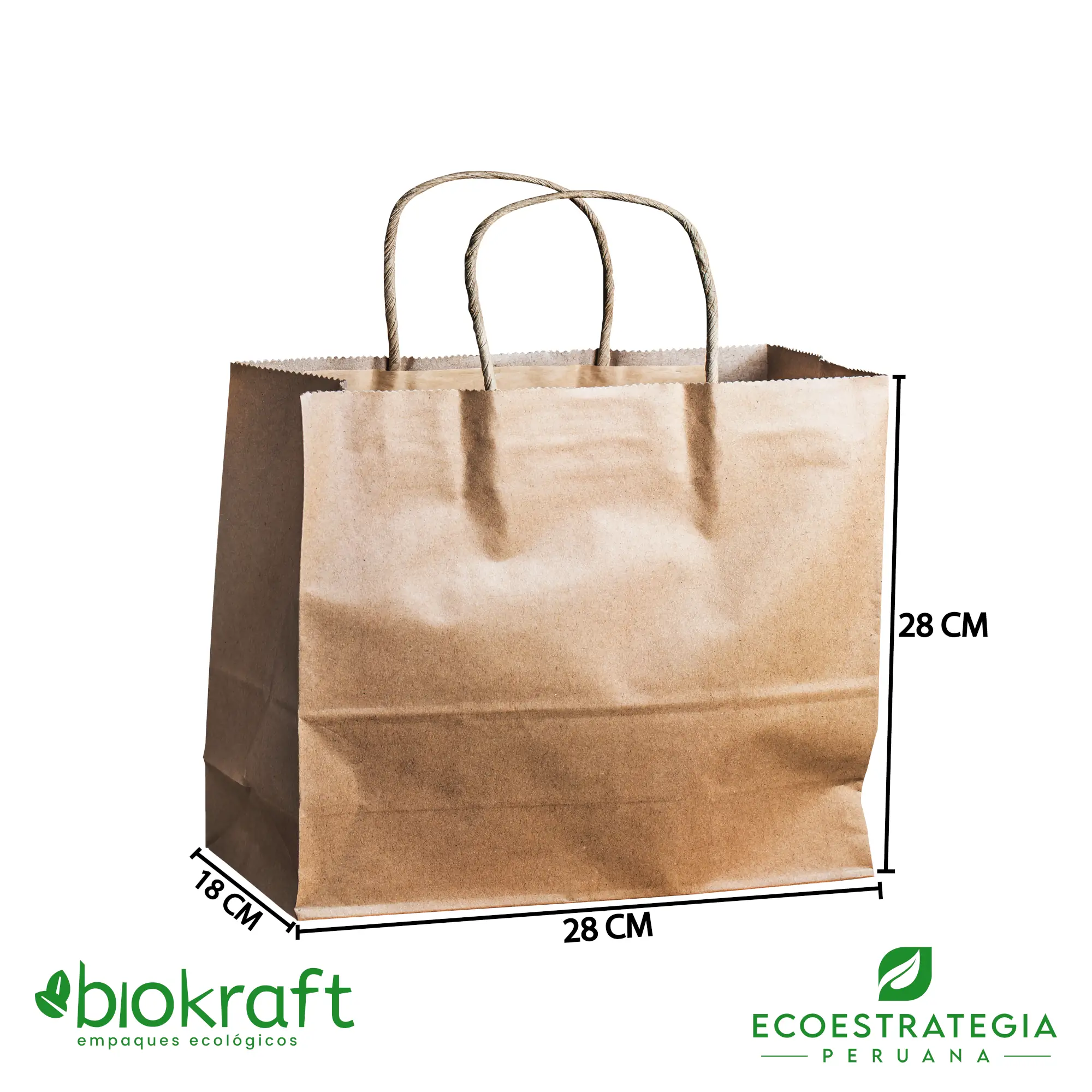 Esta bolsa de papel Kraft tiene un grosor de 125gr y un peso de 80gr. Bolsas biodegradables y ecológicas reutilizables y personalizadas. Ideal para delivery