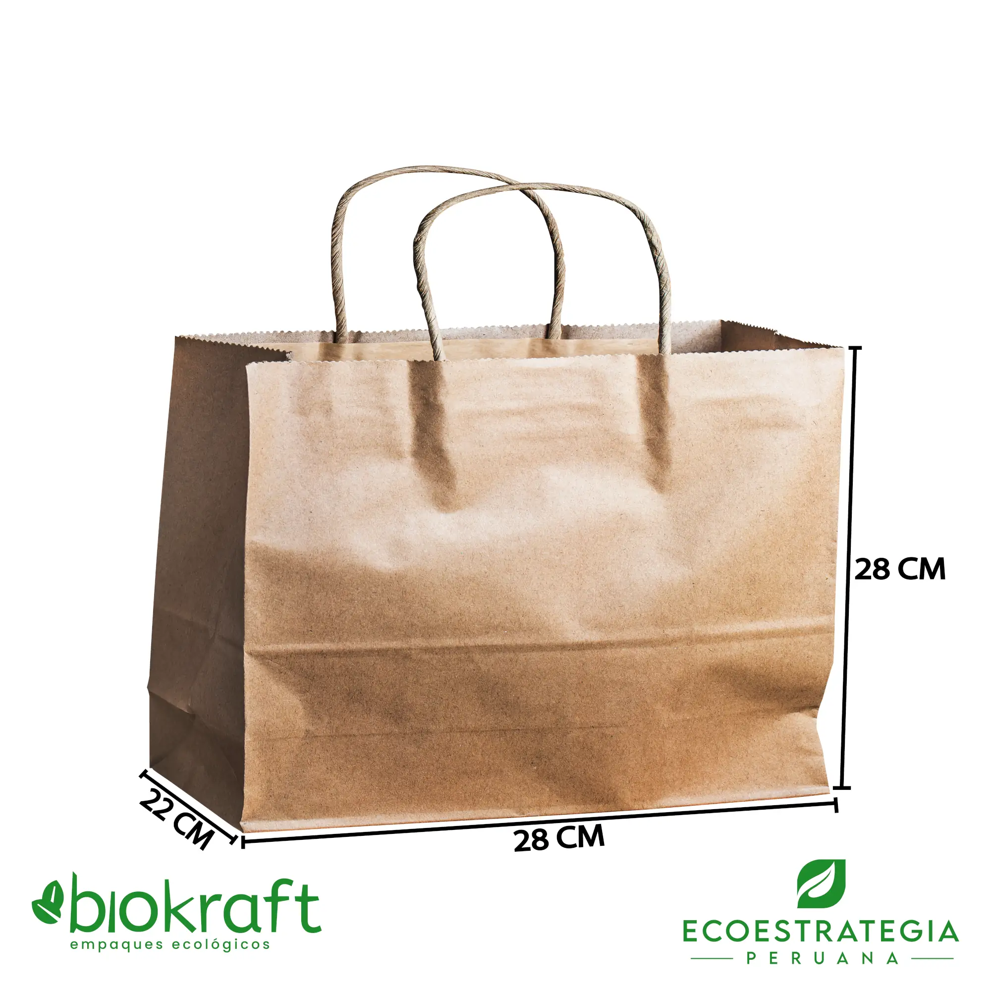Esta bolsa de papel Kraft tiene un grosor de 125 gr. Bolsa biodegradable de excelente gramaje y medida, ideal para comidas y productos ligeros. Cotiza ahora tus bolsas Kraft con asa número 22