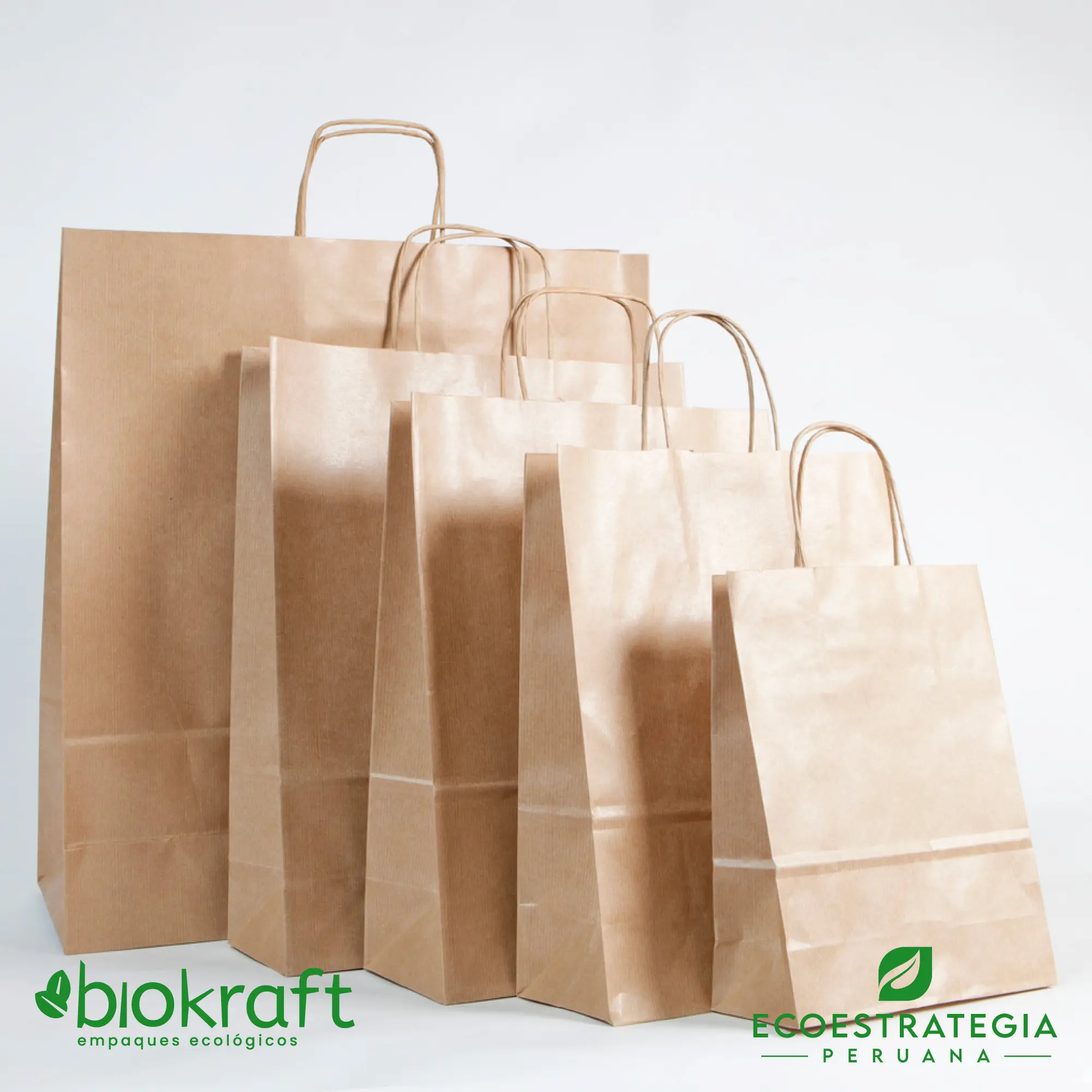 Bolsa biodegradable de papel kraft número 34 con asa twist Esta bolsa de papel Kraft tiene un grosor de 125gr y un peso de 80gr. Bolsas biodegradables y ecologicas reutilizables y personalizadas. Ideal para delivery