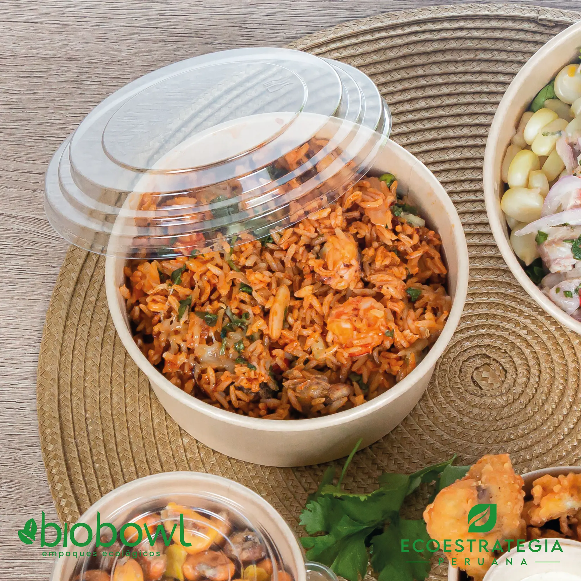 Este bowl biodegradable de 750 ml es a base de fibra de bambu. Envases descartables con gramaje ideal, cotiza tus empaques, platos y tapers para ensaladas
