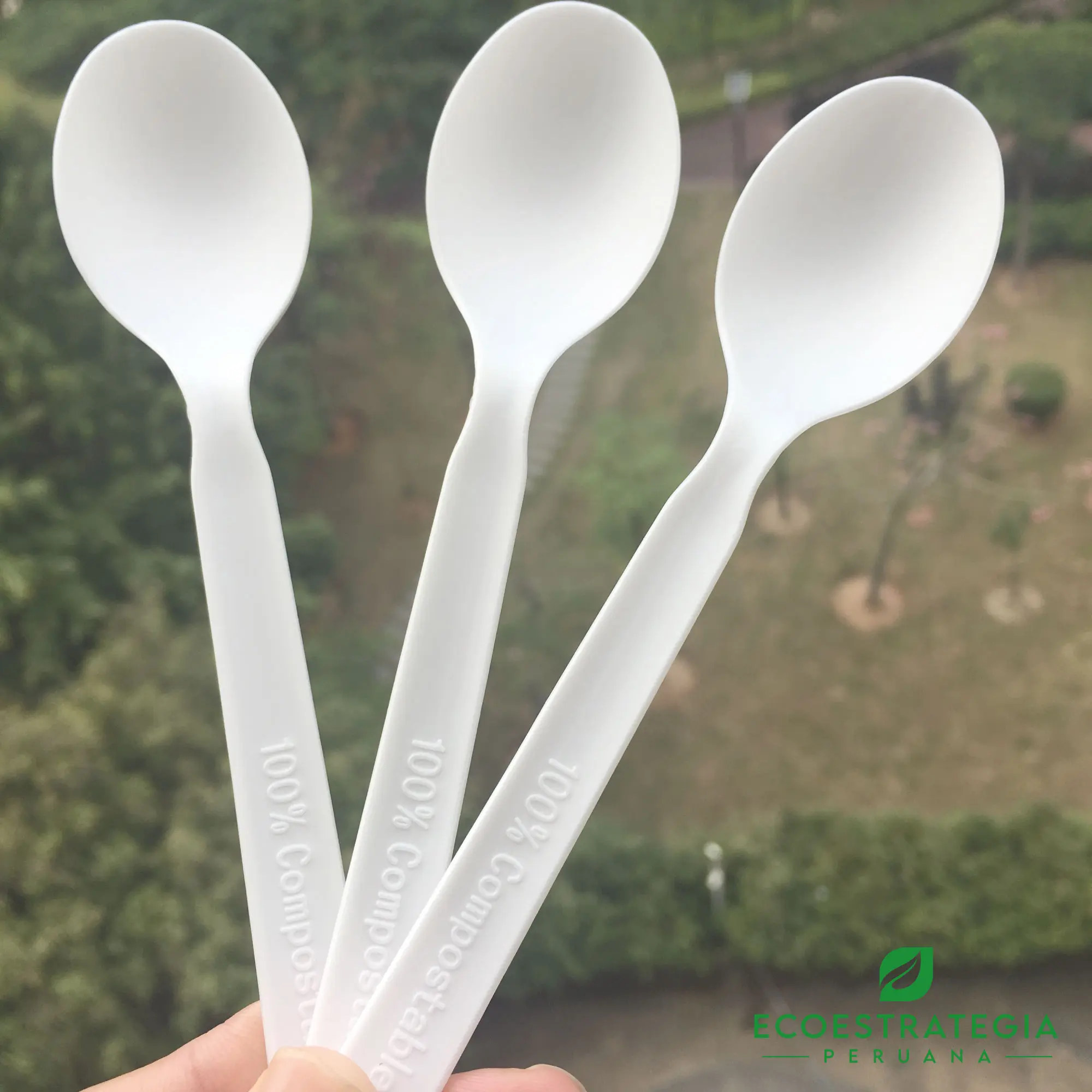 Cuchara biodegradable de 15 centimetros Este cubierto biodegradable de 15cm esta hecho de fecula de maíz. Cucharas descartables resistente a altas temperaturas, cotiza tenedores y cuchillos ecológicos