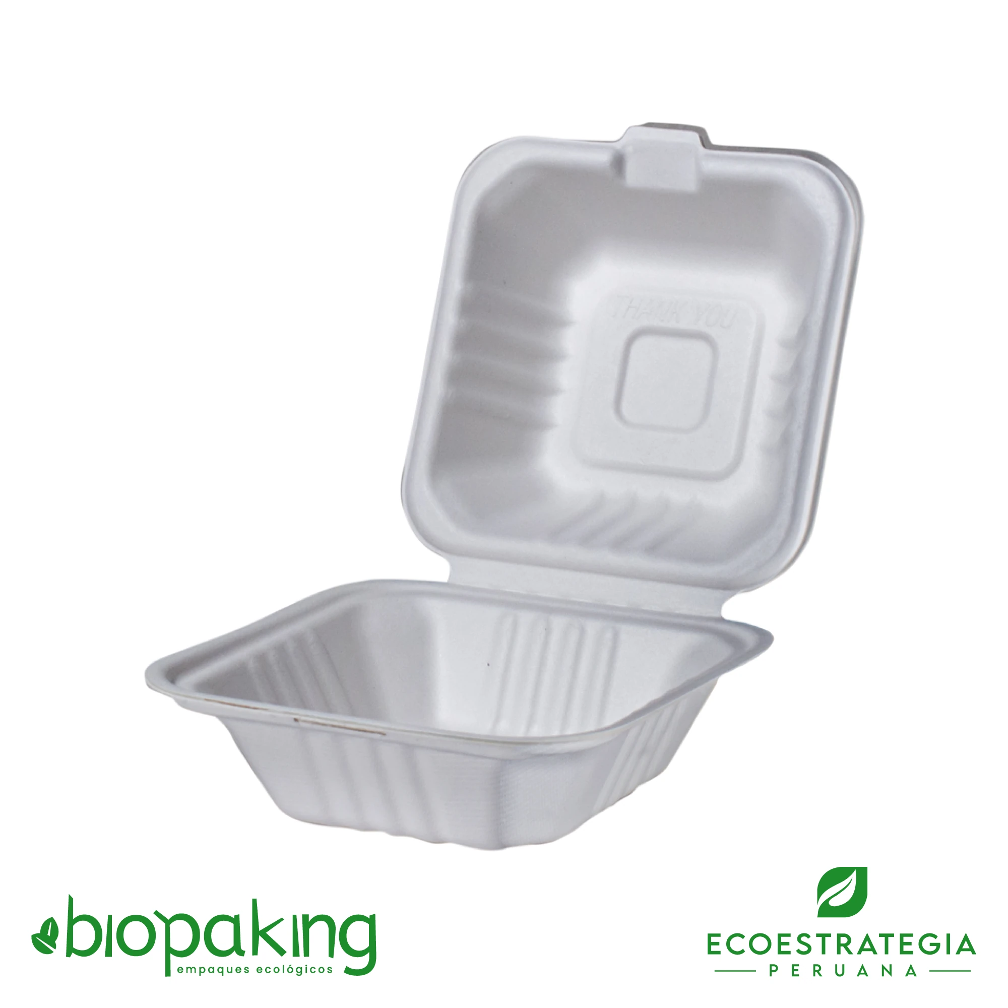 Este envase CT4 pequeño tiene una capacidad de 480ml. Producto de materiales biodegradables, hecho a base de fibra de caña de azúcar. Cotiza empaques y tapers