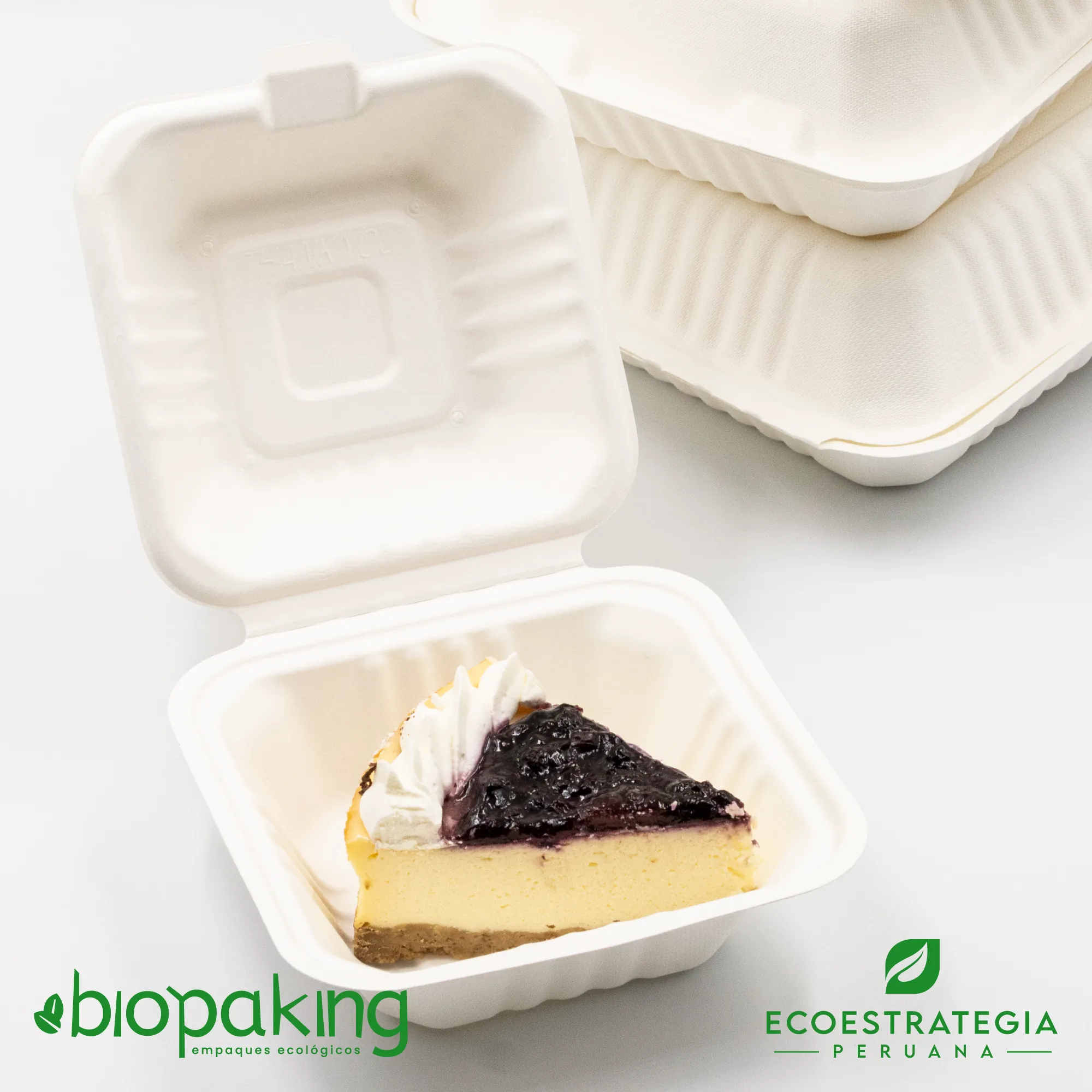 Envase biodegradable fibra de caña CT4 pequeño Este envase CT4 pequeño tiene una capacidad de 480ml. Producto de materiales biodegradables, hecho a base de fibra de caña de azúcar. Cotiza empaques y tapers