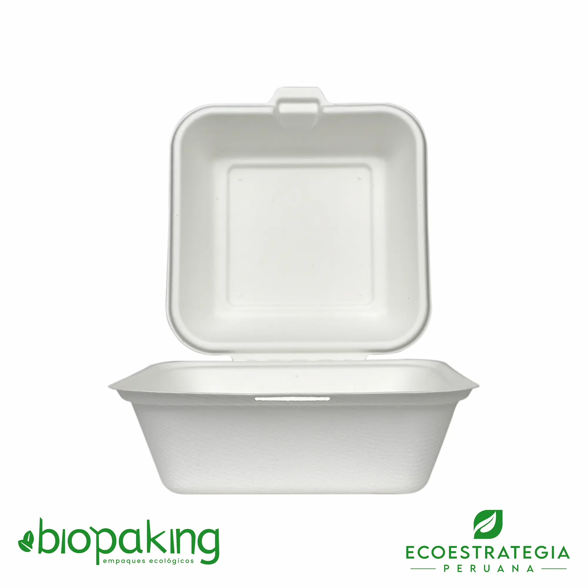 Este envase CT4 tiene una capacidad de 500ml. Producto de materiales biodegradables, hecho a base de fibra de caña de azúcar, empaques y tapers para comidas