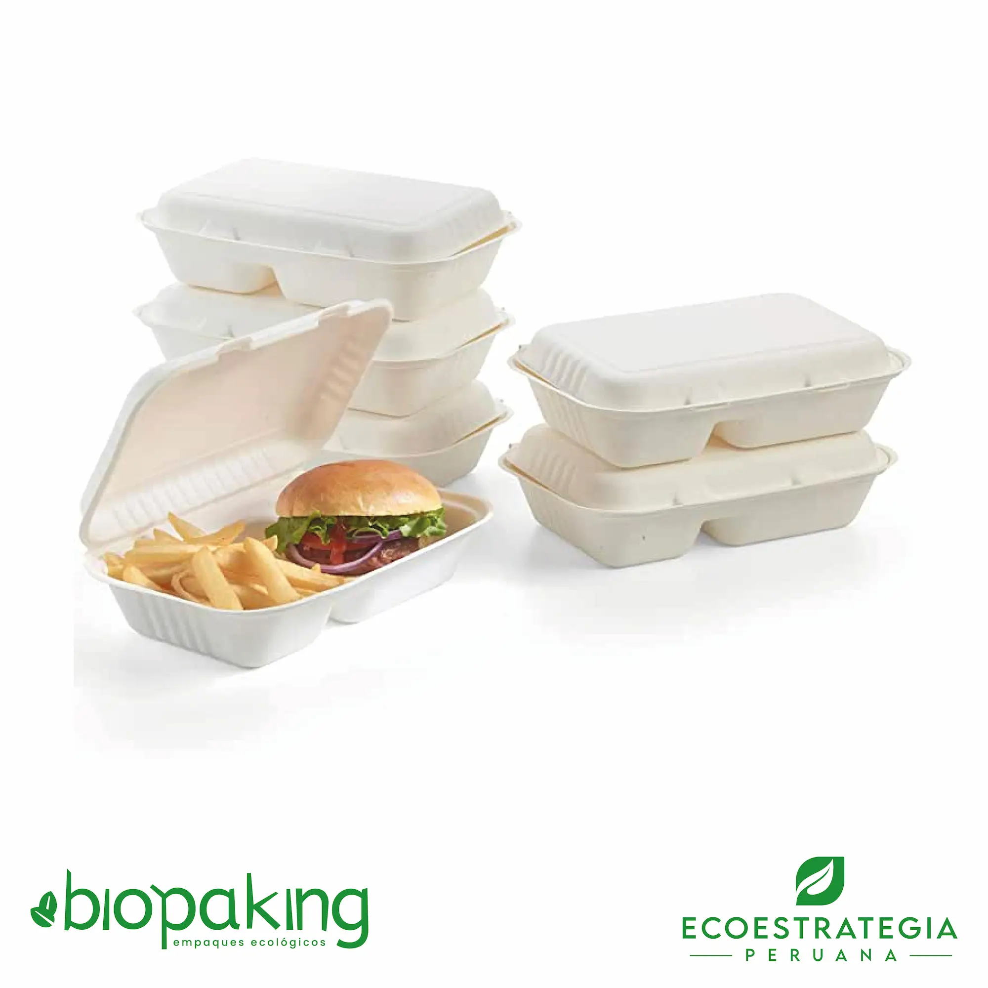 Este envase biodegradable CT5 tiene una capacidad de 900ml. Taper biodegradable a base del bagazo de fibra de caña de azúcar, empaques de gramaje ideal para comidas frías y calientes