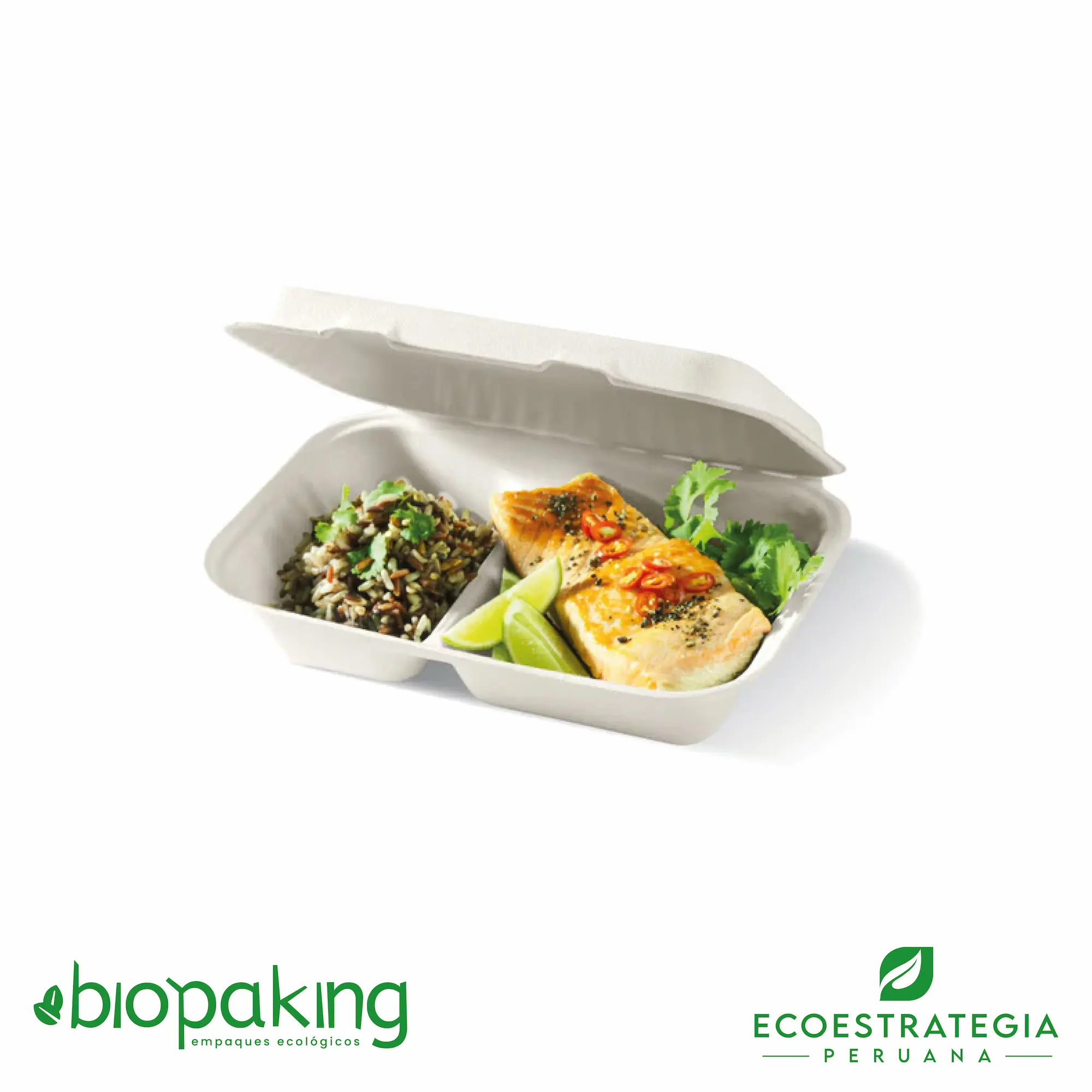 Este envase biodegradable CT5 tiene una capacidad de 900ml. Taper biodegradable a base del bagazo de fibra de caña de azúcar, empaques de gramaje ideal para comidas frías y calientes