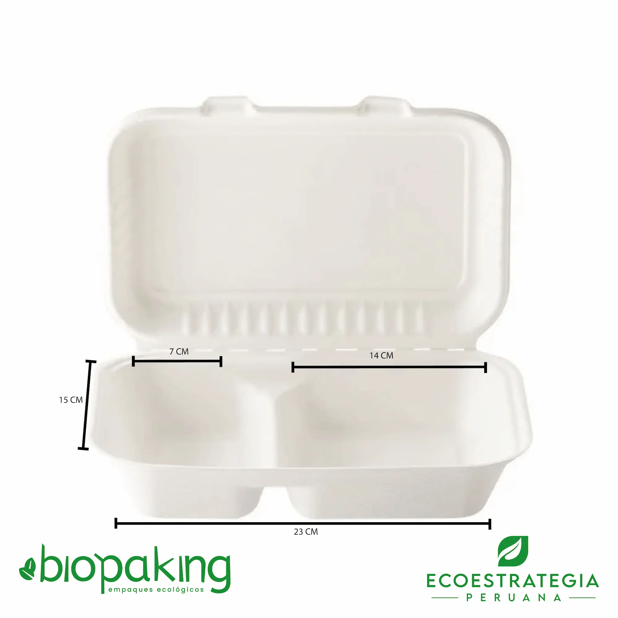 Este envase biodegradable CT5 tiene una capacidad de 900ml. Taper biodegradable a base del bagazo de fibra de caña de azúcar, empaques de gramaje ideal para comidas frías y calientes