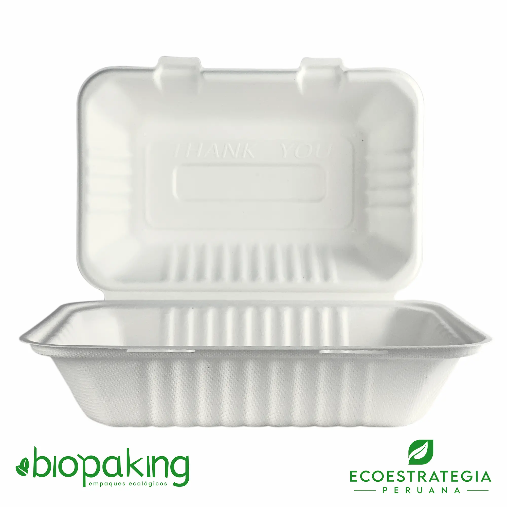 Este envase biodegradable CT5 tiene una capacidad de 900ml. Taper biodegradable a base del bagazo de fibra de caña de azúcar, empaques de gramaje ideal para comidas frías y calientes