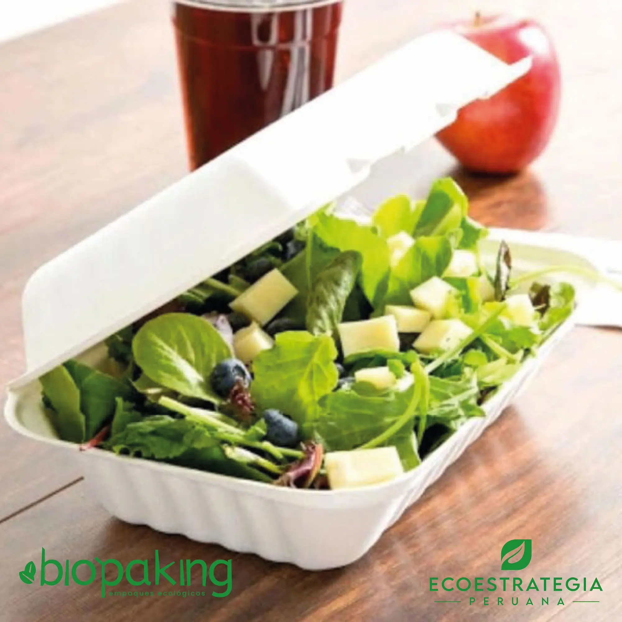 Este envase biodegradable CT5 tiene una capacidad de 900ml. Taper biodegradable a base del bagazo de fibra de caña de azúcar, empaques de gramaje ideal para comidas frías y calientes