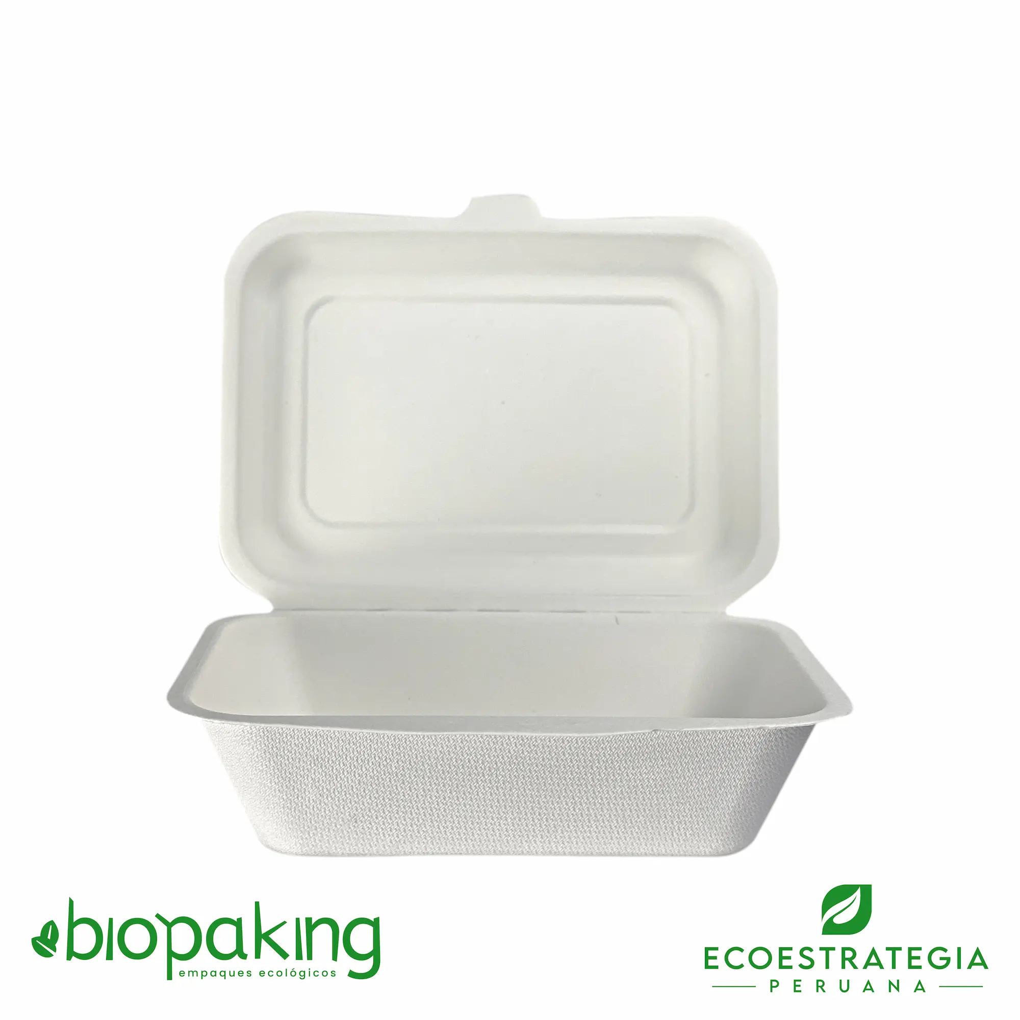 El envase biodegradable CT7 tiene una capacidad de 550ml. Táper biodegradable a base del bagazo de fibra de caña de azúcar, empaques de gramaje ideal para ensaladas y comidas