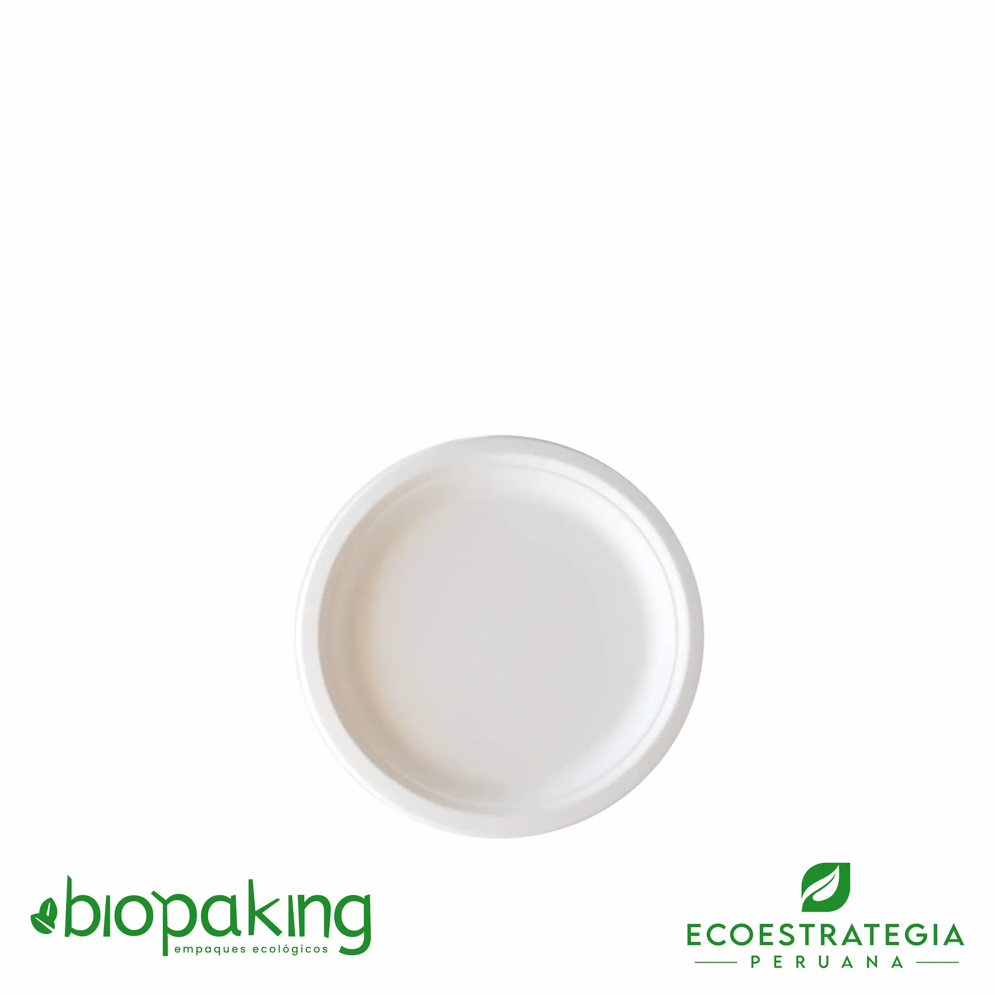 Este plato de 15cm está hecho a base del bagazo de caña de azúcar. Producto de materiales biodegradables. Cotiza tus tapers y envases ecológicos y descartables.