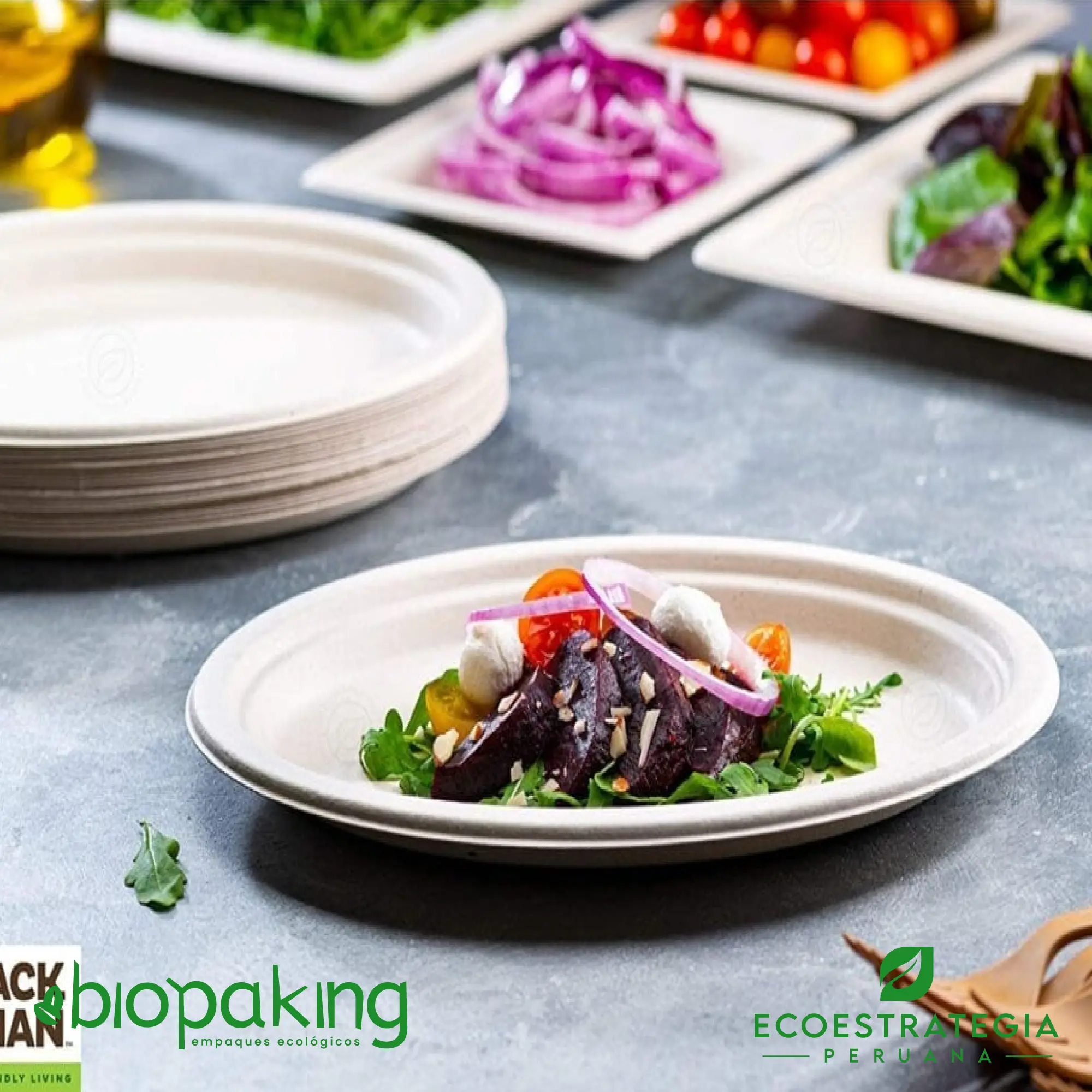 Este plato biodegradable tiene una medida de 15cm. Envase biodegradable a base del bagazo de fibra de caña de azúcar, empaques de gramaje ideal para comidas