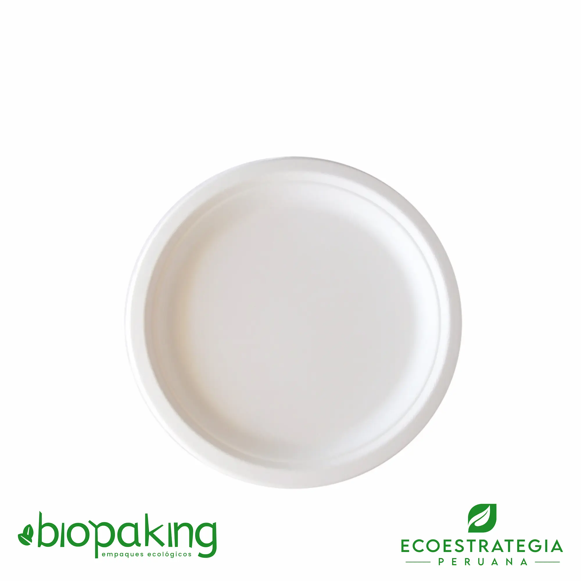 Este plato de 22cm está hecho a base del bagazo de caña de azúcar. Producto de materiales biodegradables. Cotiza tus tapers y envases ecológicos y descartables.
