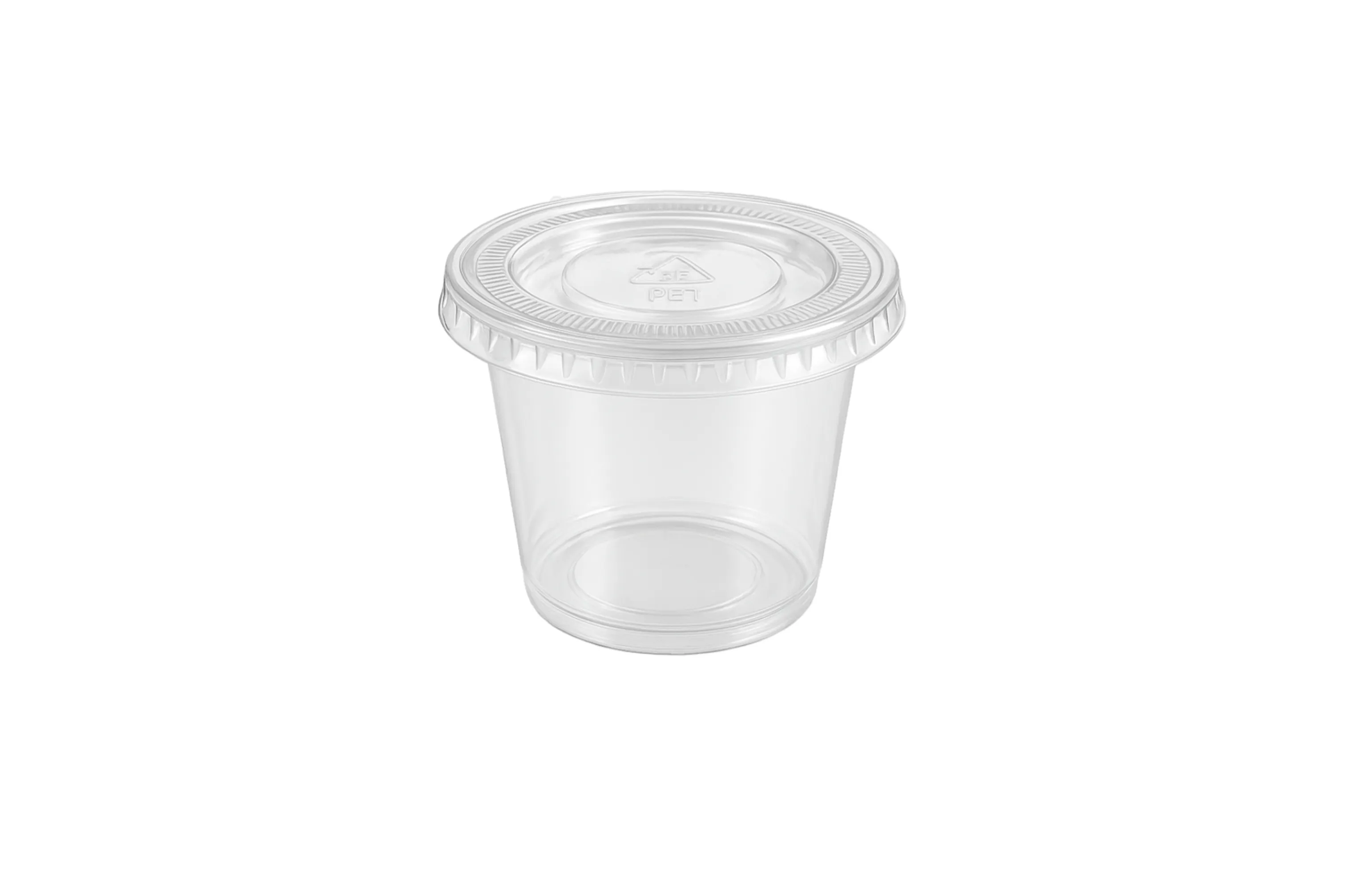 Salseros pet de 2oz con tapa hermética reciclable, ideales para restaurantes Reciclables con Cierre Seguro  .
