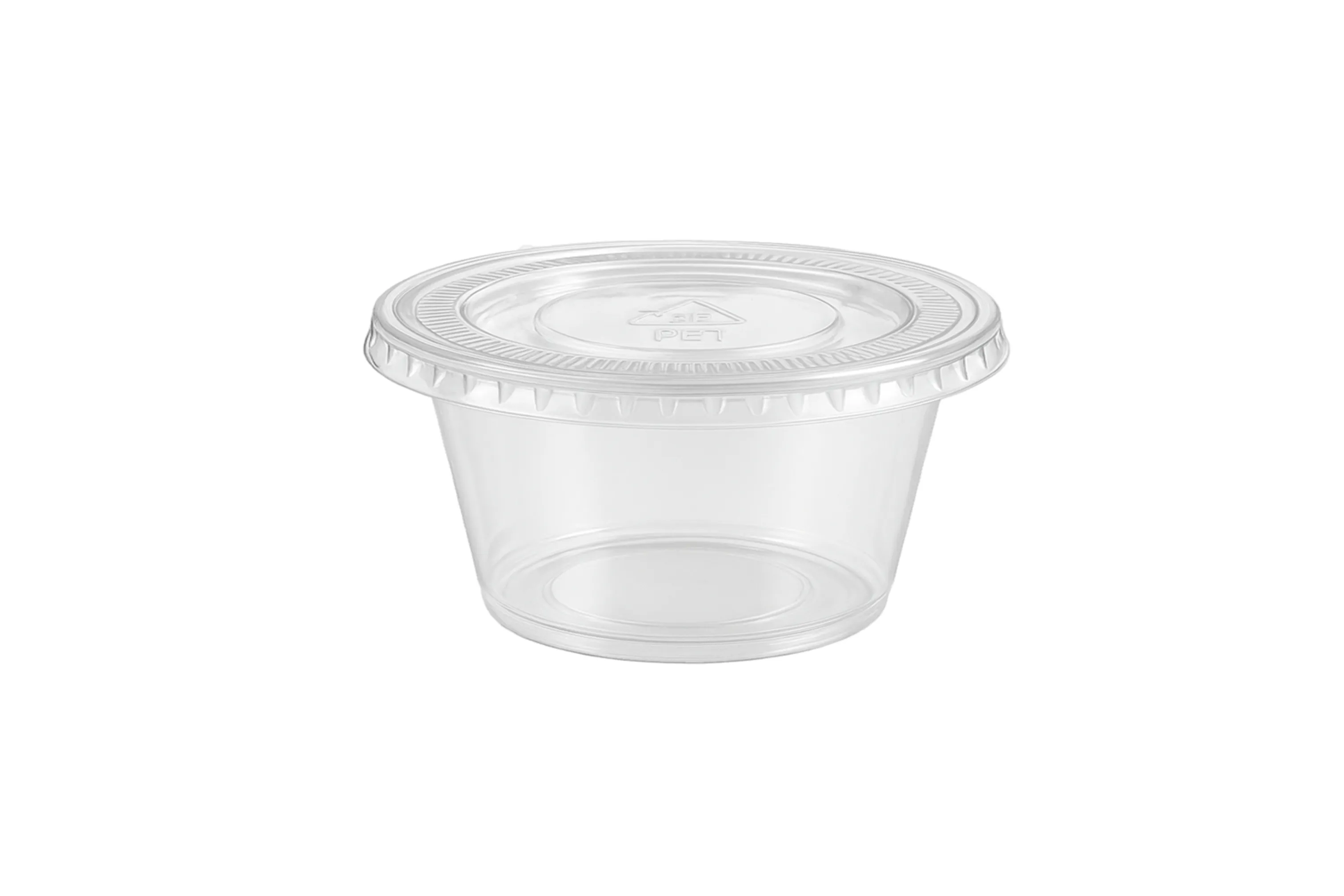 Salseros pet de 2oz con tapa hermética reciclable, ideales para restaurantes Reciclables con Cierre Seguro  .