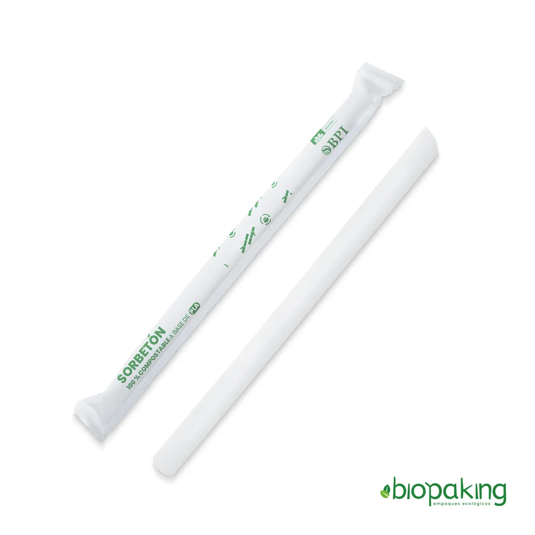 Este sorbetón biodegradable para bebidas de 12mm es un producto reciclable hecho de papel. Cotiza tus cañitas y popotes compostables, reciclables y ecológicos.