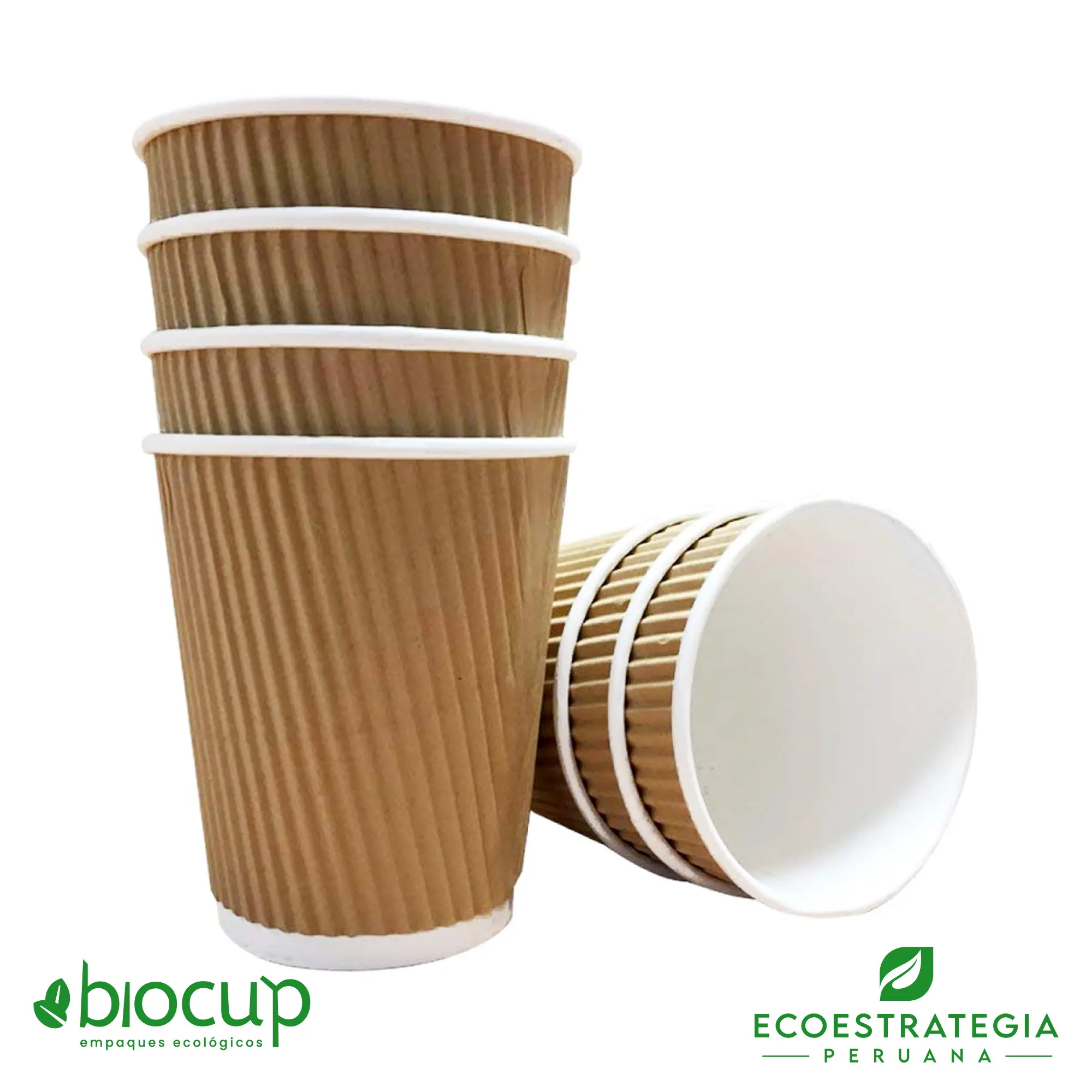 Vaso corrugado biodegradable de fibra de bambú 12 oz Este vaso corrugado de 12 oz es un producto de materiales biodegradables, hecho a base de fibra de bambú. Cotiza tus vasos para bebidas frías o calientes