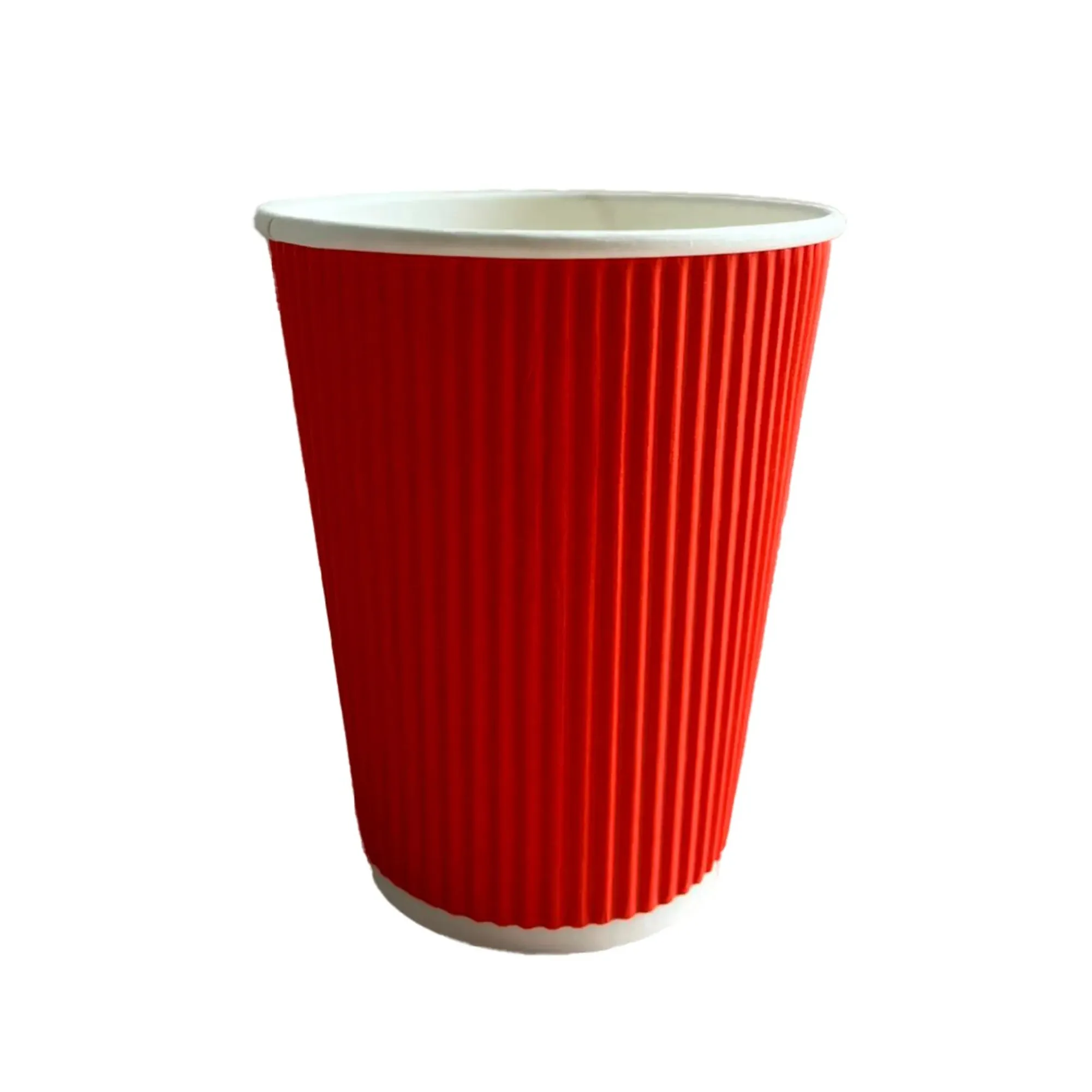 Vaso corrugado ecológico rojo de 12oz hecho de polipapel, ideal para café y bebidas calientes