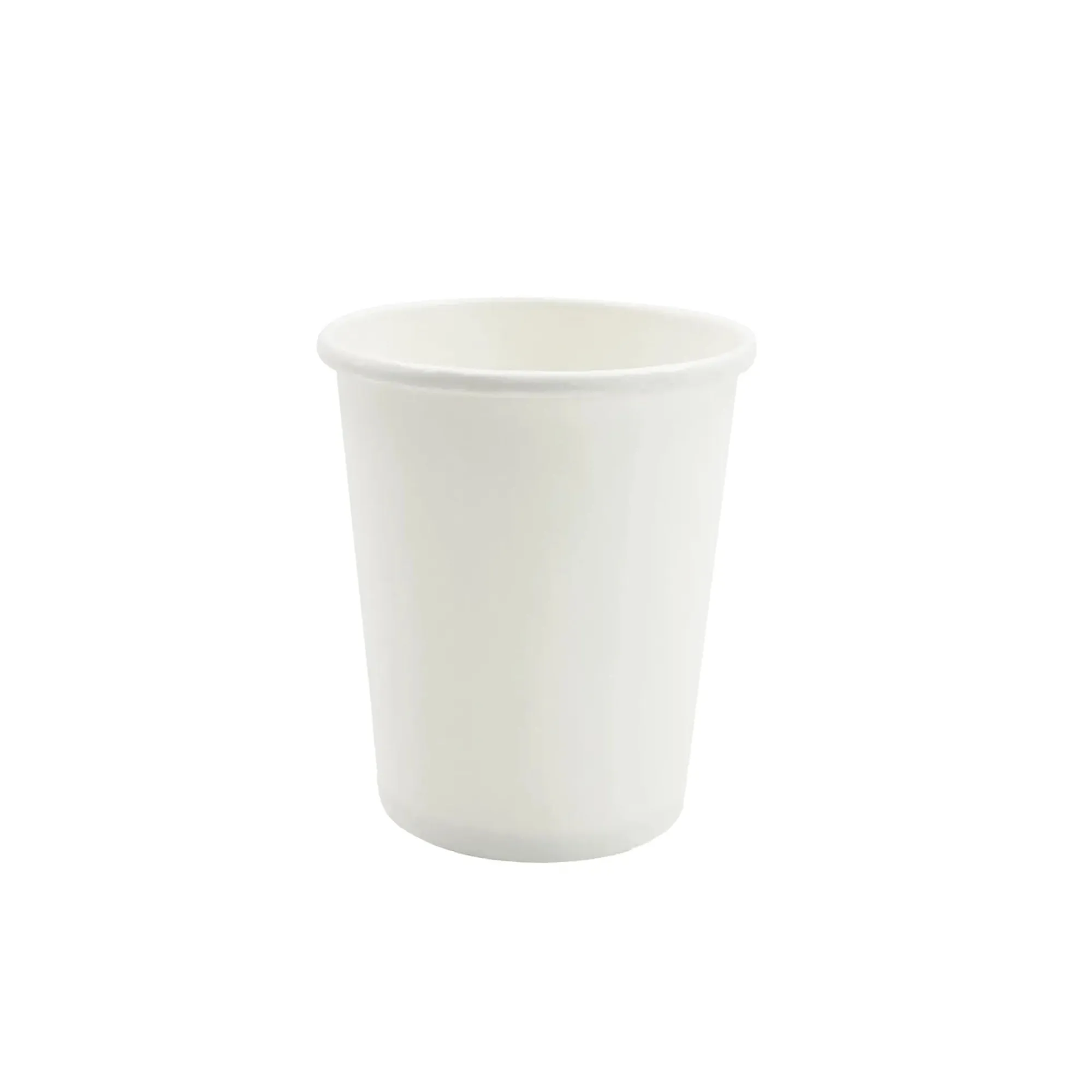 Vasos biodegradables de polipapel blanco de 10oz para café y bebidas calientes, con tapa hermética antiderrame, ideales para delivery y uso sostenible.