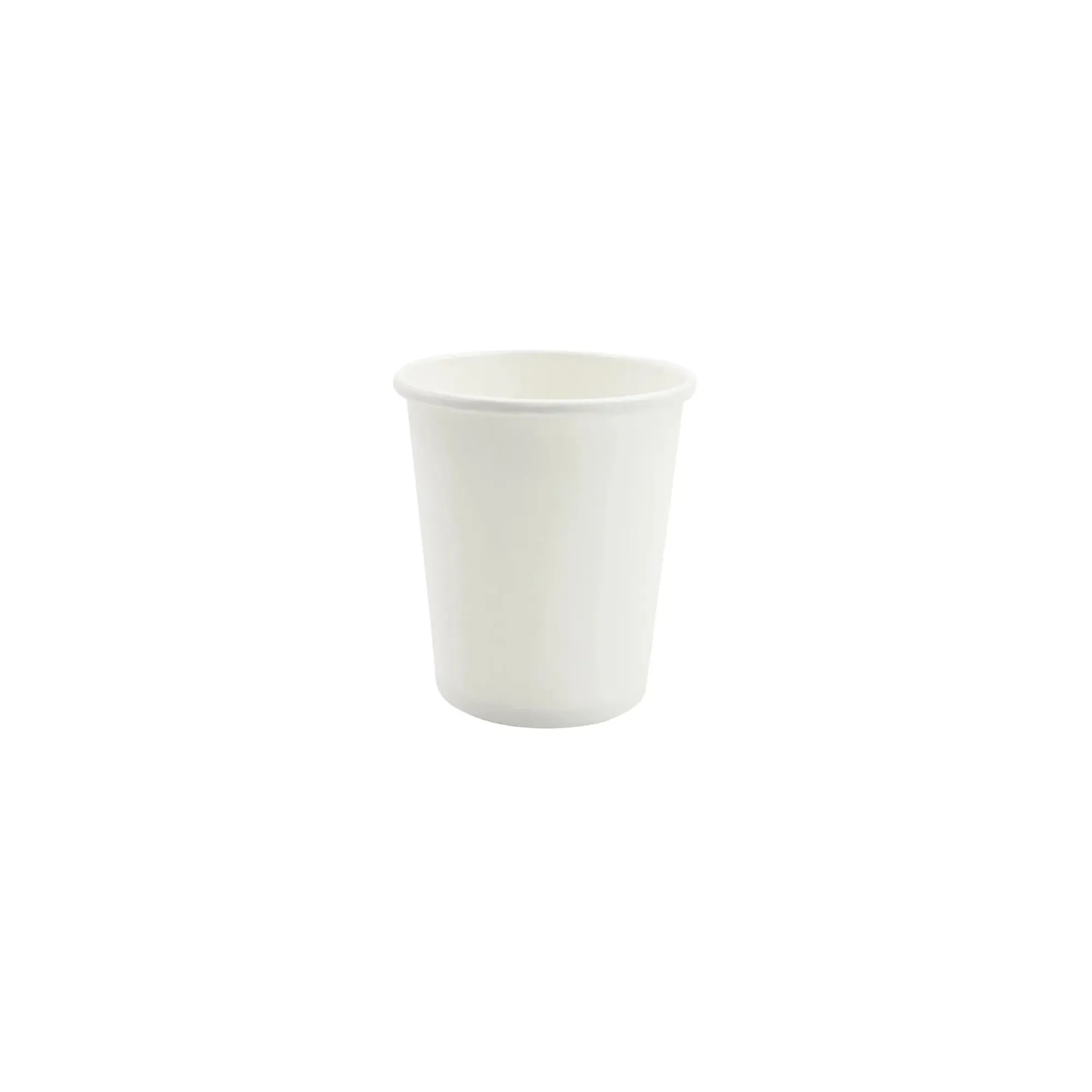 Vasos biodegradables de polipapel blanco de 6oz para café y bebidas calientes, con tapa hermética antiderrame, ideales para delivery y uso sostenible.