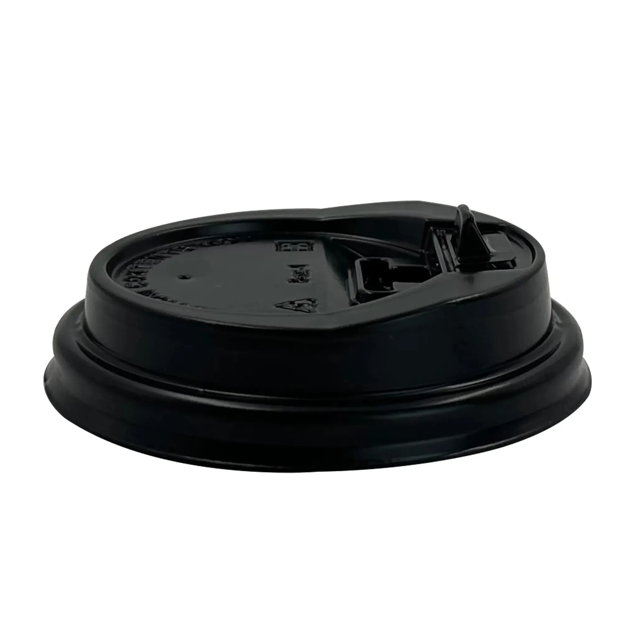 Tapa negra PP 80 para vasos de polipapel de 8oz, ideal para café, infusiones y bebidas calientes, evitando derrames en delivery.