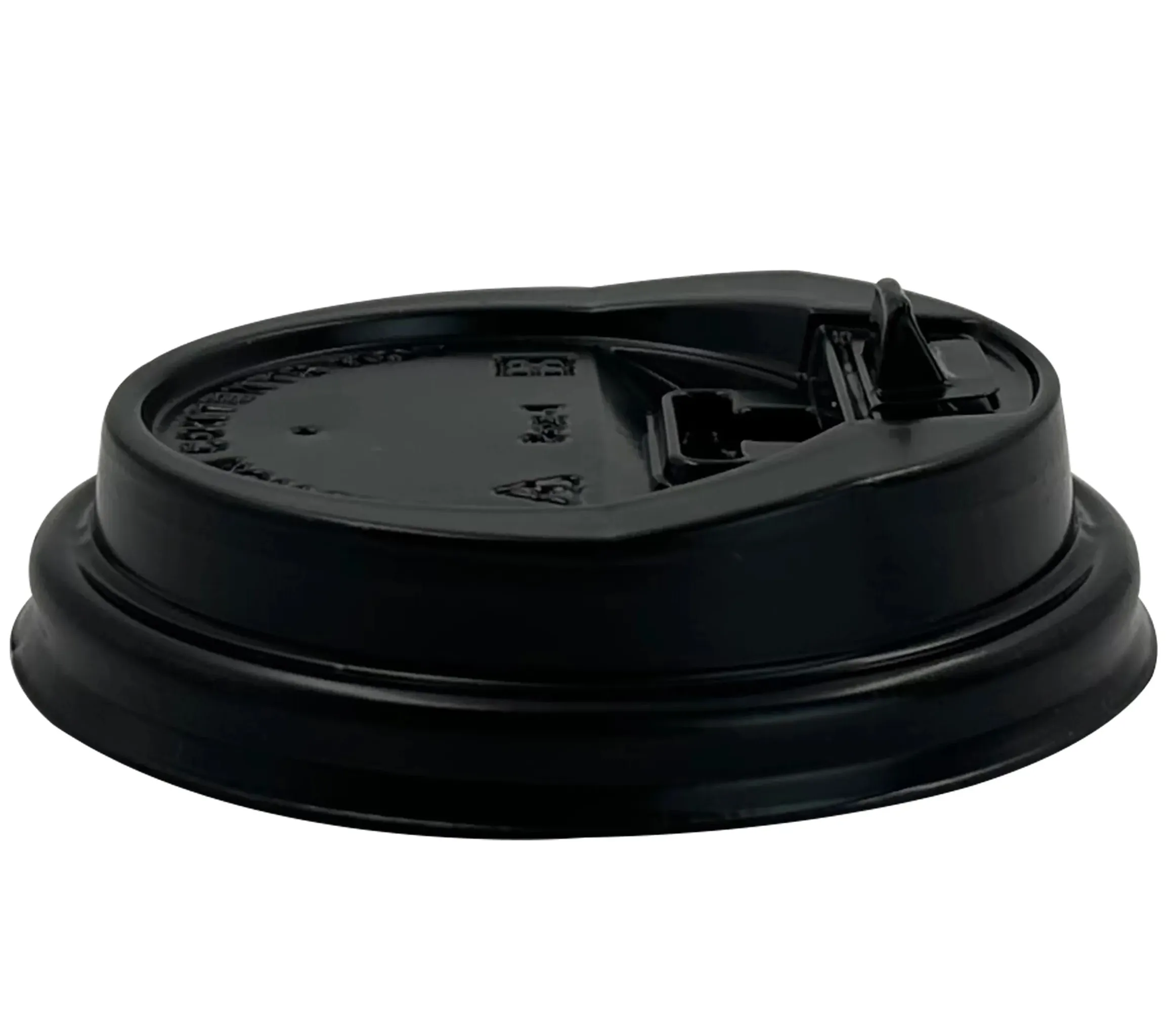 Tapa negra PP 90 para vasos de polipapel, ideal para bebidas calientes como café, infusiones y chocolate caliente, evitando derrames en delivery.