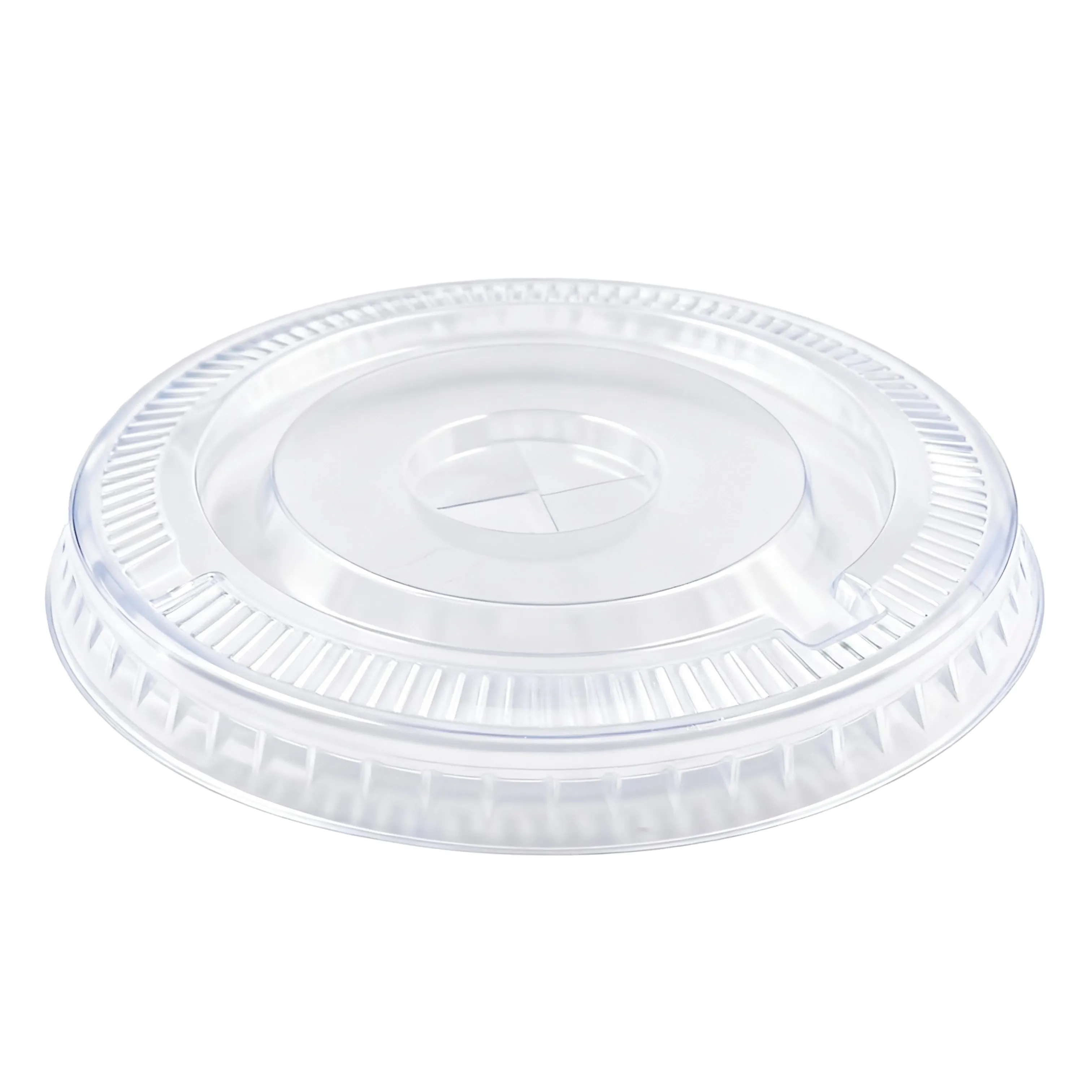 Tapa plana transparente hermética de 90 mm compatible con vasos PET de 10oz y 12oz para bebidas frías